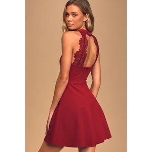 *NEW* LULU'S Wine Red Lace Skater Dress